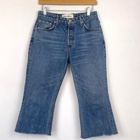 Reformation Petite Mid Crop raw hem Flare Jeans 28 Petite - Picture 2 of 10